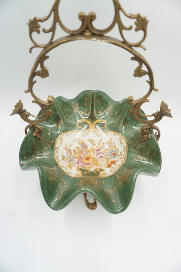 KOSZYCZEK PATERA ZIELONY PORCELANA Z BRĄZEM