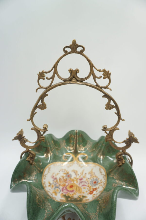 KOSZYCZEK PATERA ZIELONY PORCELANA Z BRĄZEM