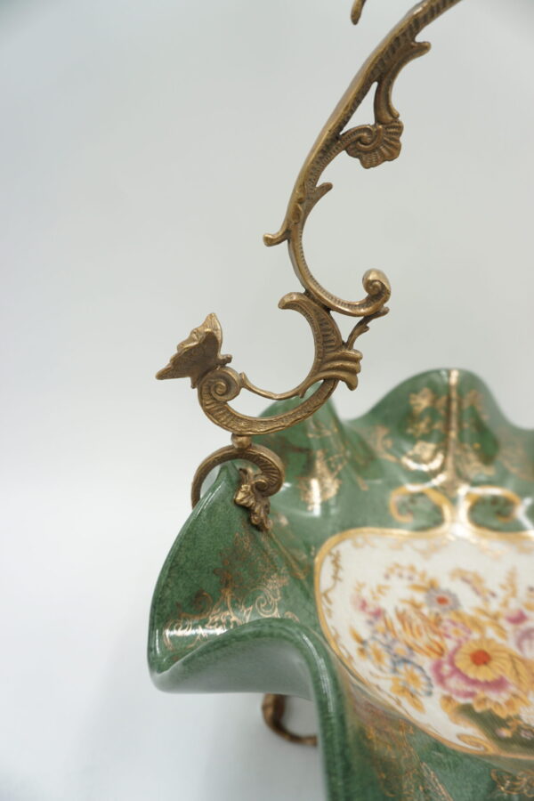 KOSZYCZEK PATERA ZIELONY PORCELANA Z BRĄZEM