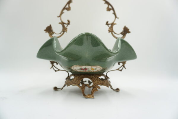 KOSZYCZEK PATERA ZIELONY PORCELANA Z BRĄZEM