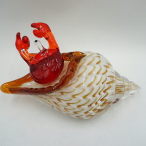 SZKŁO MURANO STYL FIGURKA DUŻA MUSZLA Z KRABEM