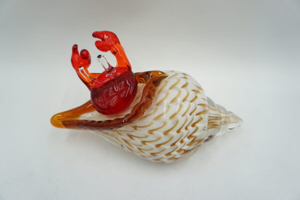 SZKŁO MURANO STYL FIGURKA DUŻA MUSZLA Z KRABEM