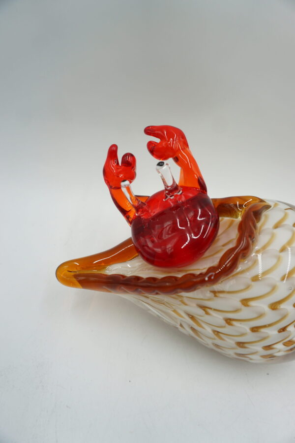 SZKŁO MURANO STYL FIGURKA DUŻA MUSZLA Z KRABEM