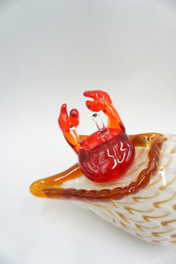 SZKŁO MURANO STYL FIGURKA DUŻA MUSZLA Z KRABEM