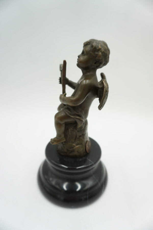 FIGURA Z BRĄZU ANIOŁ ANIOŁEK Z HARFĄ