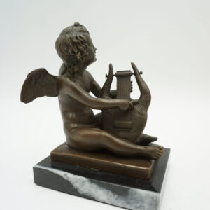 FIGURA Z BRĄZU ANIOŁ ANIOŁEK Z LIRĄ