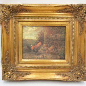 PEJZAŻ WIEJSKI, ZWIERZĘTA, KURY - obraz olejny