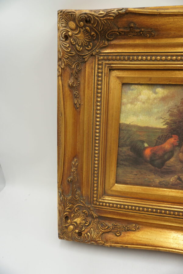 PEJZAŻ WIEJSKI, ZWIERZĘTA, KURY - obraz olejny