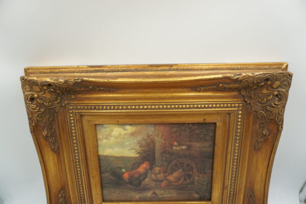 PEJZAŻ WIEJSKI, ZWIERZĘTA, KURY - obraz olejny