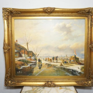 OBRAZ PEJZAŻ OLEJ NA PŁÓTNIE, WIEŚ, LUDZIE - obraz olejny