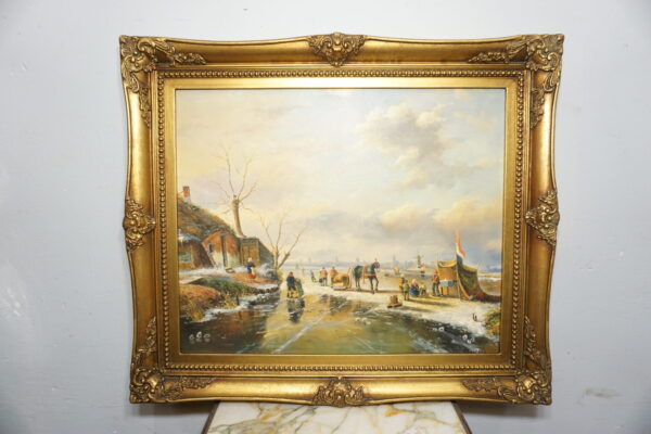 OBRAZ PEJZAŻ OLEJ NA PŁÓTNIE, WIEŚ, LUDZIE - obraz olejny