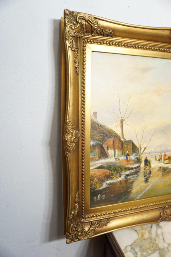 OBRAZ PEJZAŻ OLEJ NA PŁÓTNIE, WIEŚ, LUDZIE - obraz olejny