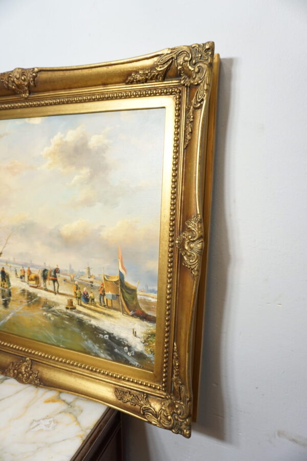 OBRAZ PEJZAŻ OLEJ NA PŁÓTNIE, WIEŚ, LUDZIE - obraz olejny