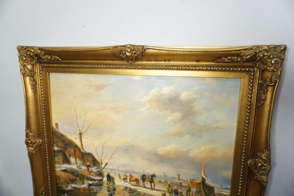 OBRAZ PEJZAŻ OLEJ NA PŁÓTNIE, WIEŚ, LUDZIE - obraz olejny