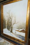 OBRAZ PEJZAŻ ZIMOWY OLEJ NA PŁÓTNIE, DRZEWA, STAW- obraz olejny
