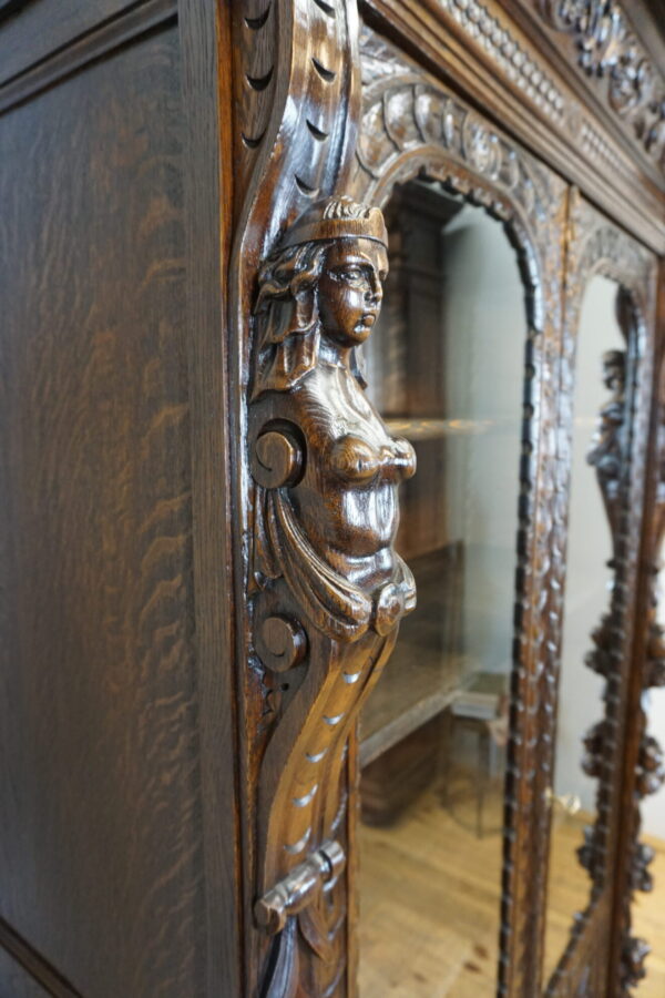 FIGURALNA BIBLIOTEKA DWUDRZWIOWA NEORENESANS BOGATO RZEŹBIONA