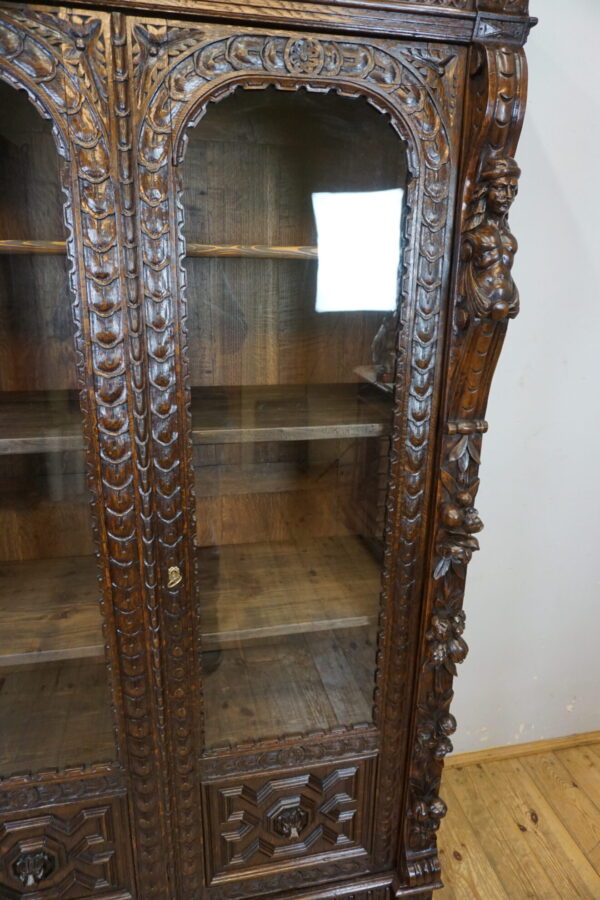 FIGURALNA BIBLIOTEKA DWUDRZWIOWA NEORENESANS BOGATO RZEŹBIONA