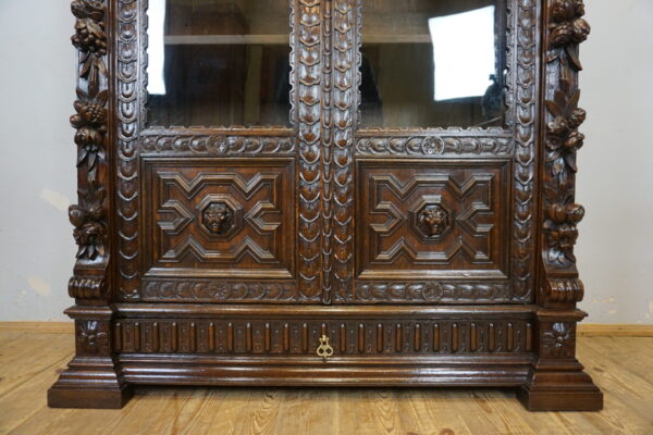 FIGURALNA BIBLIOTEKA DWUDRZWIOWA NEORENESANS BOGATO RZEŹBIONA