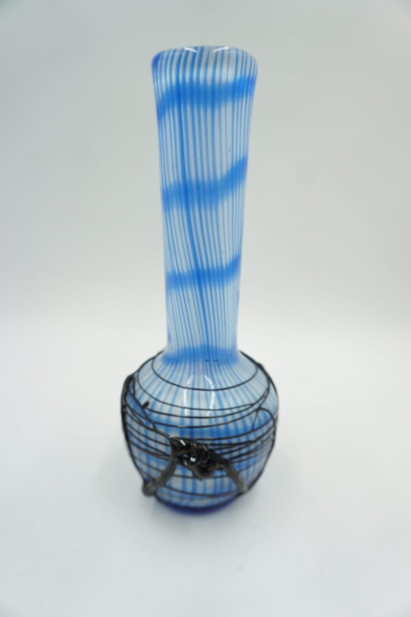 SZKLANY WAZON FLAKON STYL MURANO NIEBIESKI Z PAJĄKAMI