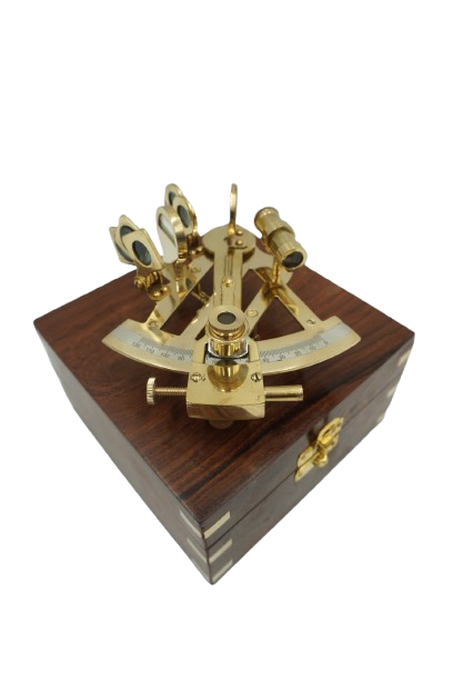 PIĘKNY MOSIĘŻNY SEKSTANT + ETUI DREWNIANE