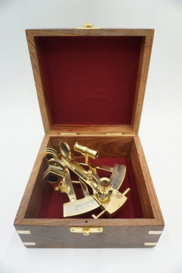 PIĘKNY MOSIĘŻNY SEKSTANT + ETUI DREWNIANE