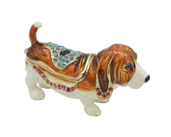 SZKATUŁKA PUZDERKO PIES PIESEK BEAGLE Z CYRKONIAMI