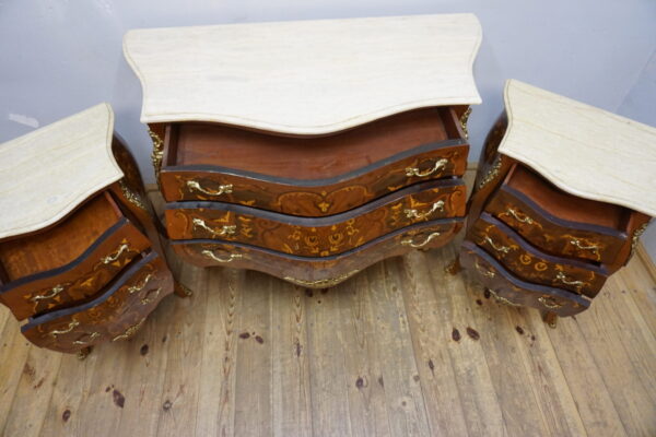 ZESTAW 3 KOMÓD BAROKOWYCH INTARSJOWANE Z OKUCIAMI 3 KOMODY