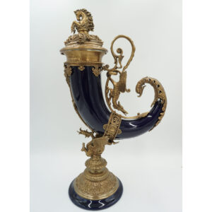 KOBALTOWY RÓG OBFITOŚCI BRĄZ+PORCELANA CORNUCOPIA NA SZCZĘŚCIE DOBROBYT