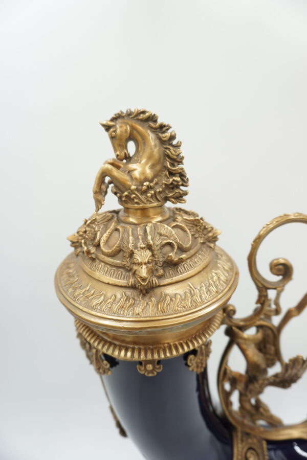 KOBALTOWY RÓG OBFITOŚCI BRĄZ+PORCELANA CORNUCOPIA NA SZCZĘŚCIE DOBROBYT