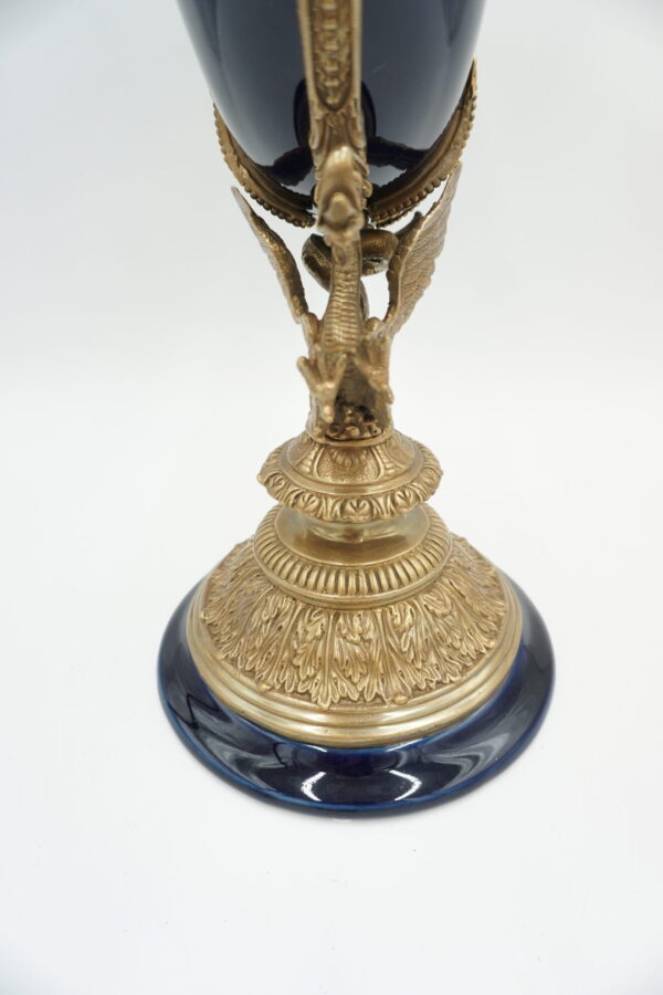 KOBALTOWY RÓG OBFITOŚCI BRĄZ+PORCELANA CORNUCOPIA NA SZCZĘŚCIE DOBROBYT