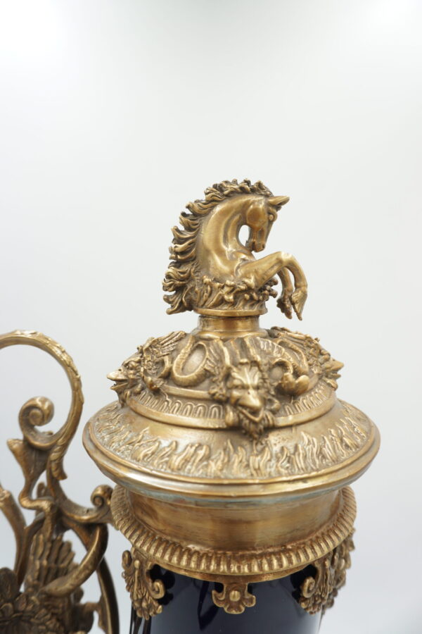 KOBALTOWY RÓG OBFITOŚCI BRĄZ+PORCELANA CORNUCOPIA NA SZCZĘŚCIE DOBROBYT