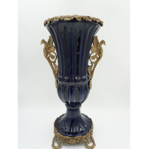 KOBALTOWY WAZON AMFORA BRĄZ+PORCELANA