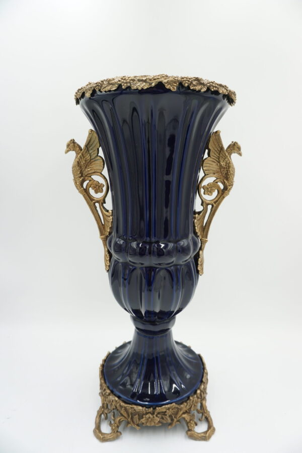 KOBALTOWY WAZON AMFORA BRĄZ+PORCELANA