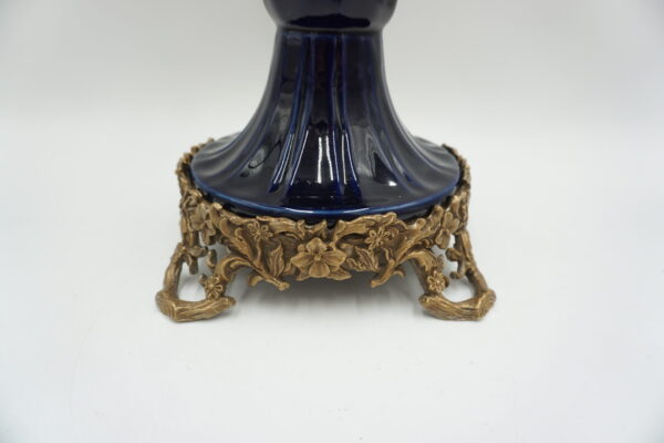 KOBALTOWY WAZON AMFORA BRĄZ+PORCELANA