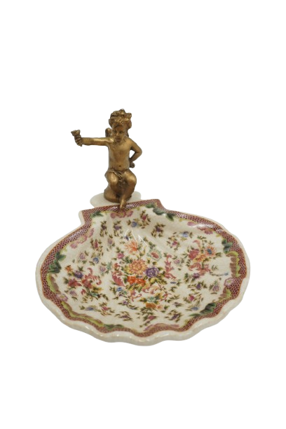 PATERKA POPIELNICZKA MYDELNICZKA PORCELANA Z BRĄZEM - ANIOŁEK