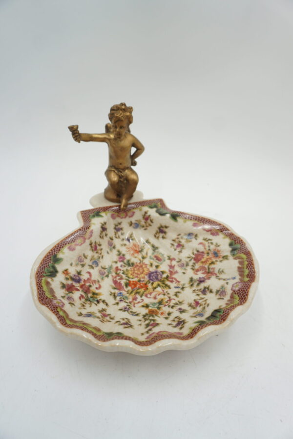 PATERKA POPIELNICZKA MYDELNICZKA PORCELANA Z BRĄZEM - ANIOŁEK