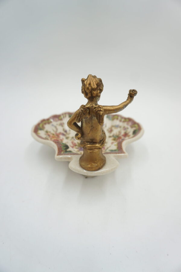 PATERKA POPIELNICZKA MYDELNICZKA PORCELANA Z BRĄZEM - ANIOŁEK