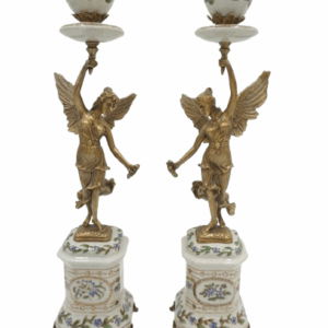 PARA ŚWIECZNIKÓW ANIOŁY PORCELANA Z BRĄZEM CUDO