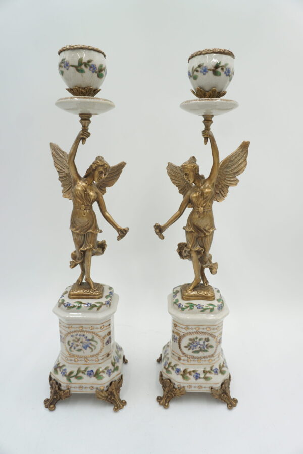 PARA ŚWIECZNIKÓW ANIOŁY PORCELANA Z BRĄZEM CUDO
