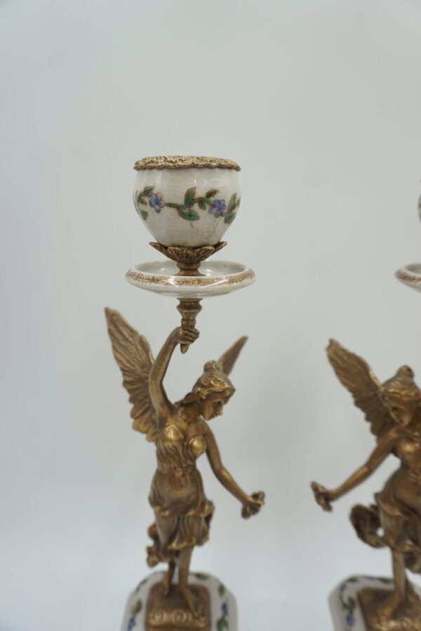 PARA ŚWIECZNIKÓW ANIOŁY PORCELANA Z BRĄZEM CUDO