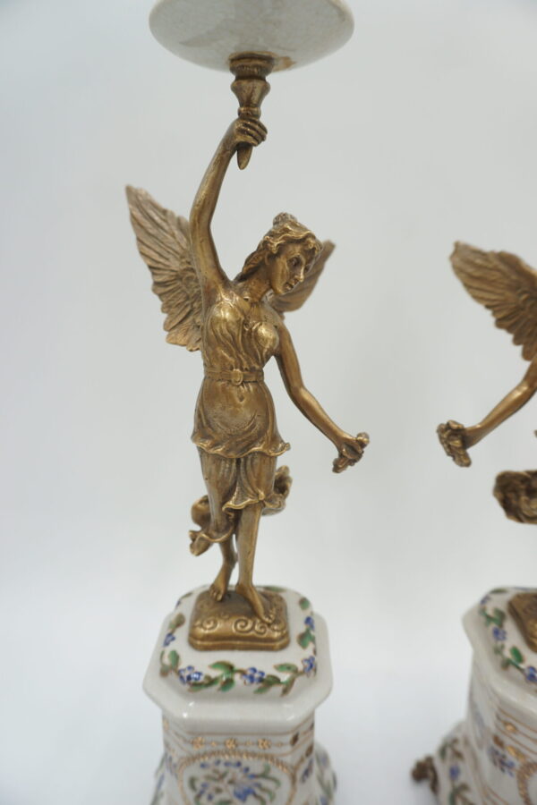 PARA ŚWIECZNIKÓW ANIOŁY PORCELANA Z BRĄZEM CUDO