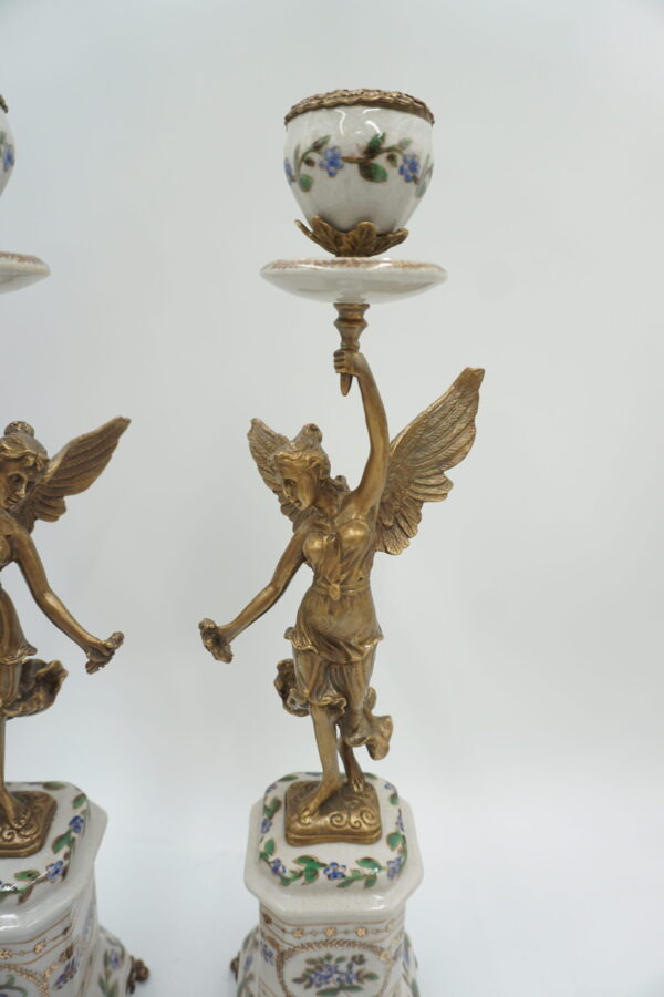 PARA ŚWIECZNIKÓW ANIOŁY PORCELANA Z BRĄZEM CUDO