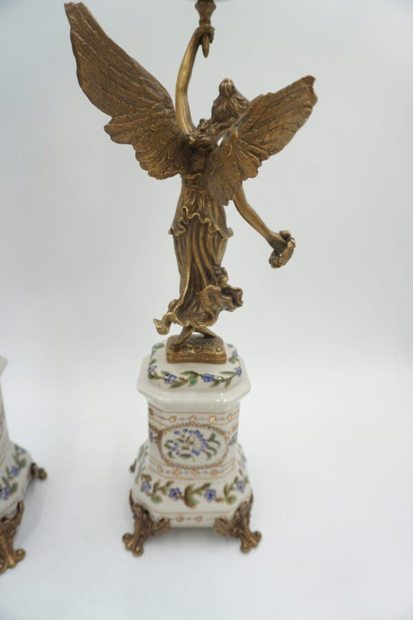 PARA ŚWIECZNIKÓW ANIOŁY PORCELANA Z BRĄZEM CUDO