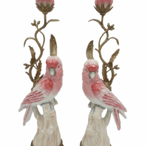 PARA ŚWIECZNIKÓW PAPUGI PORCELANA Z BRĄZEM CUDO