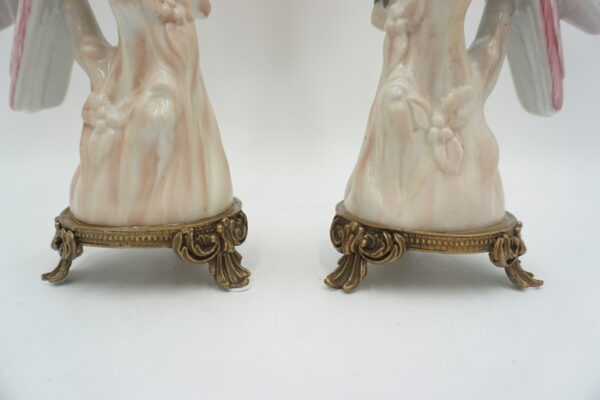 PARA ŚWIECZNIKÓW PAPUGI PORCELANA Z BRĄZEM CUDO