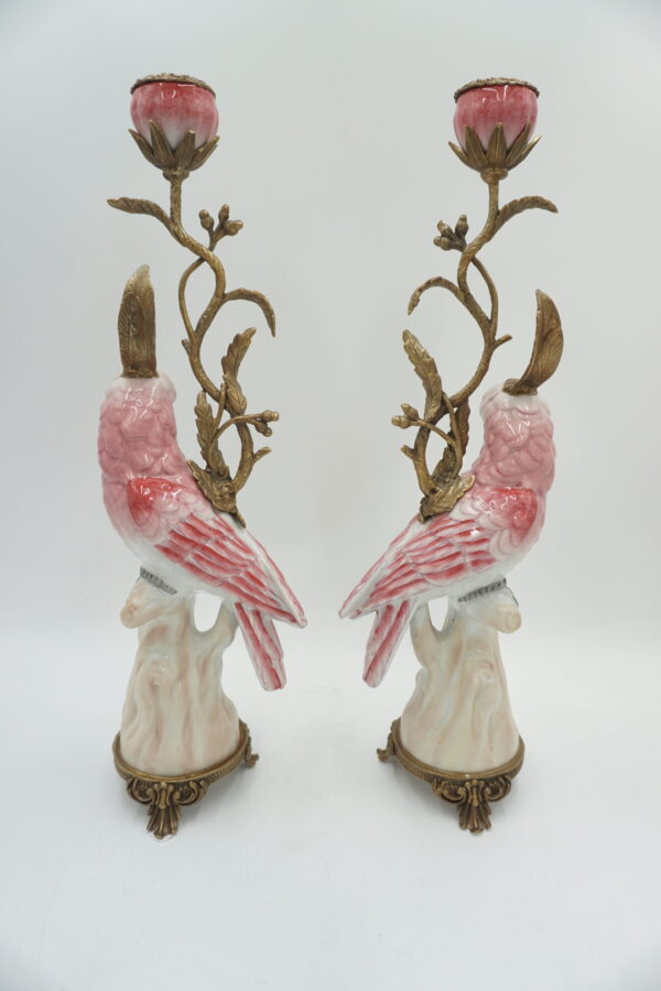 PARA ŚWIECZNIKÓW PAPUGI PORCELANA Z BRĄZEM CUDO