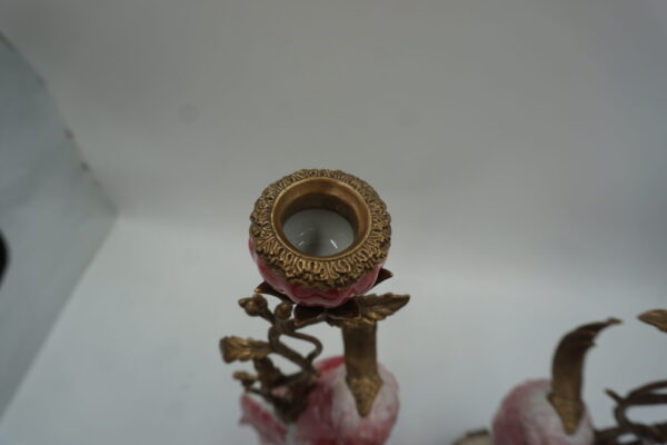 PARA ŚWIECZNIKÓW PAPUGI PORCELANA Z BRĄZEM CUDO