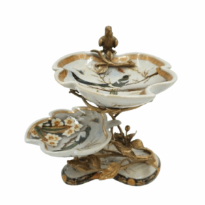 PIĘTROWA PATERKA PORCELANA Z BRĄZEM – PTASZEK