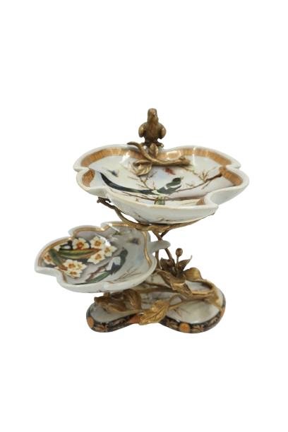 PIĘTROWA PATERKA PORCELANA Z BRĄZEM – PTASZEK