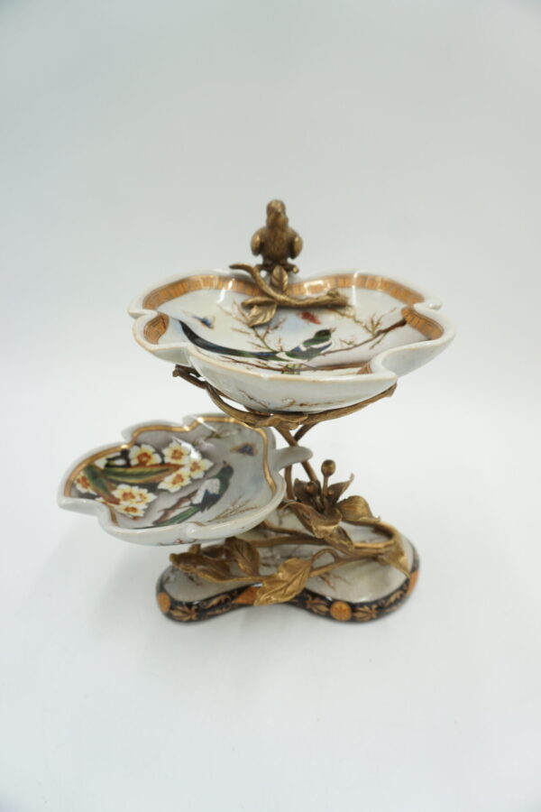 PIĘTROWA PATERKA PORCELANA Z BRĄZEM – PTASZEK